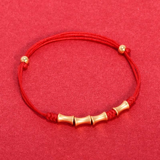 925 Sterling Silver Bamboo Protection Luck Red String Bracelet