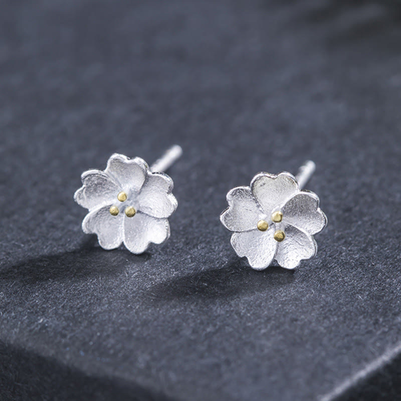 925 Sterling Silver Cherry Blossoms Calm Stud Spiritual Earrings