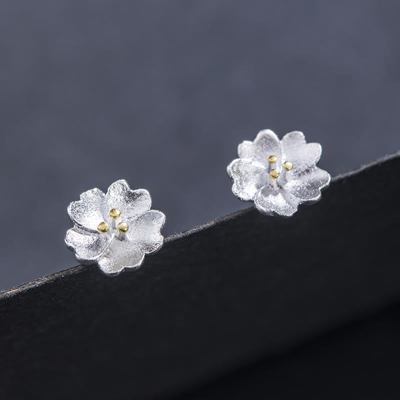 925 Sterling Silver Cherry Blossoms Calm Stud Spiritual Earrings
