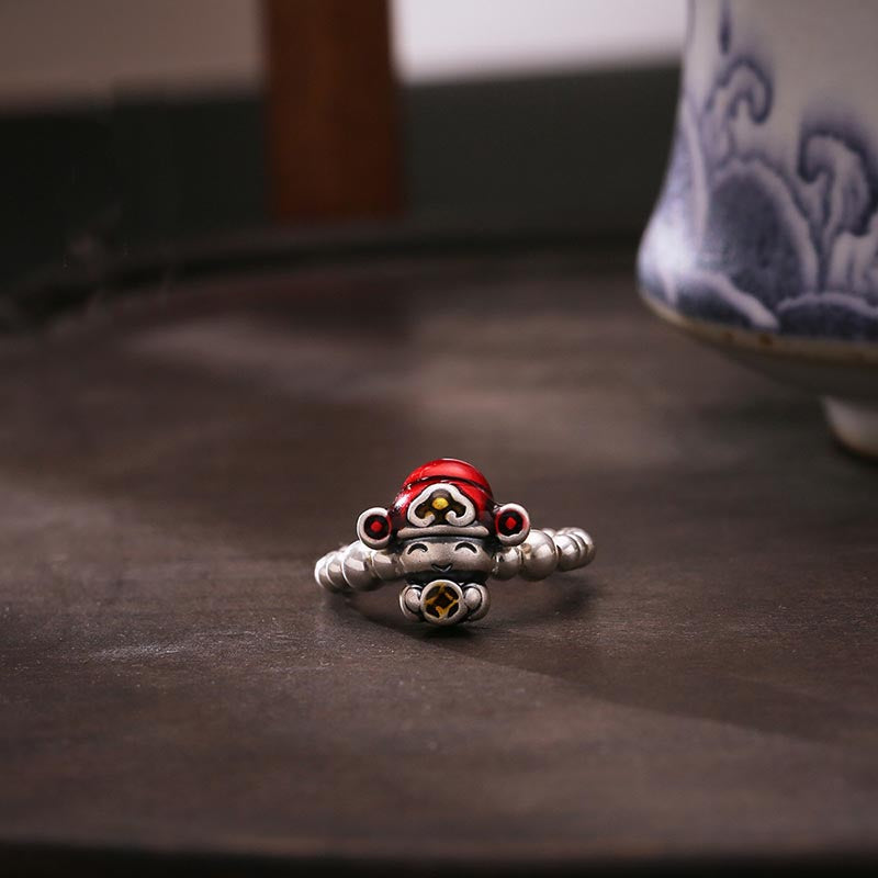 925 Sterling Silver God of Wealth Protection Ring 53-54mm