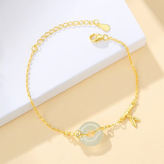925 Sterling Silver Hetian Jade Peace Buckle Chain Bracelet