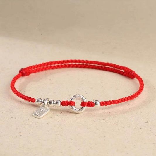 925 Sterling Silver Peace Buckle Spiritual Bracelet With Red String