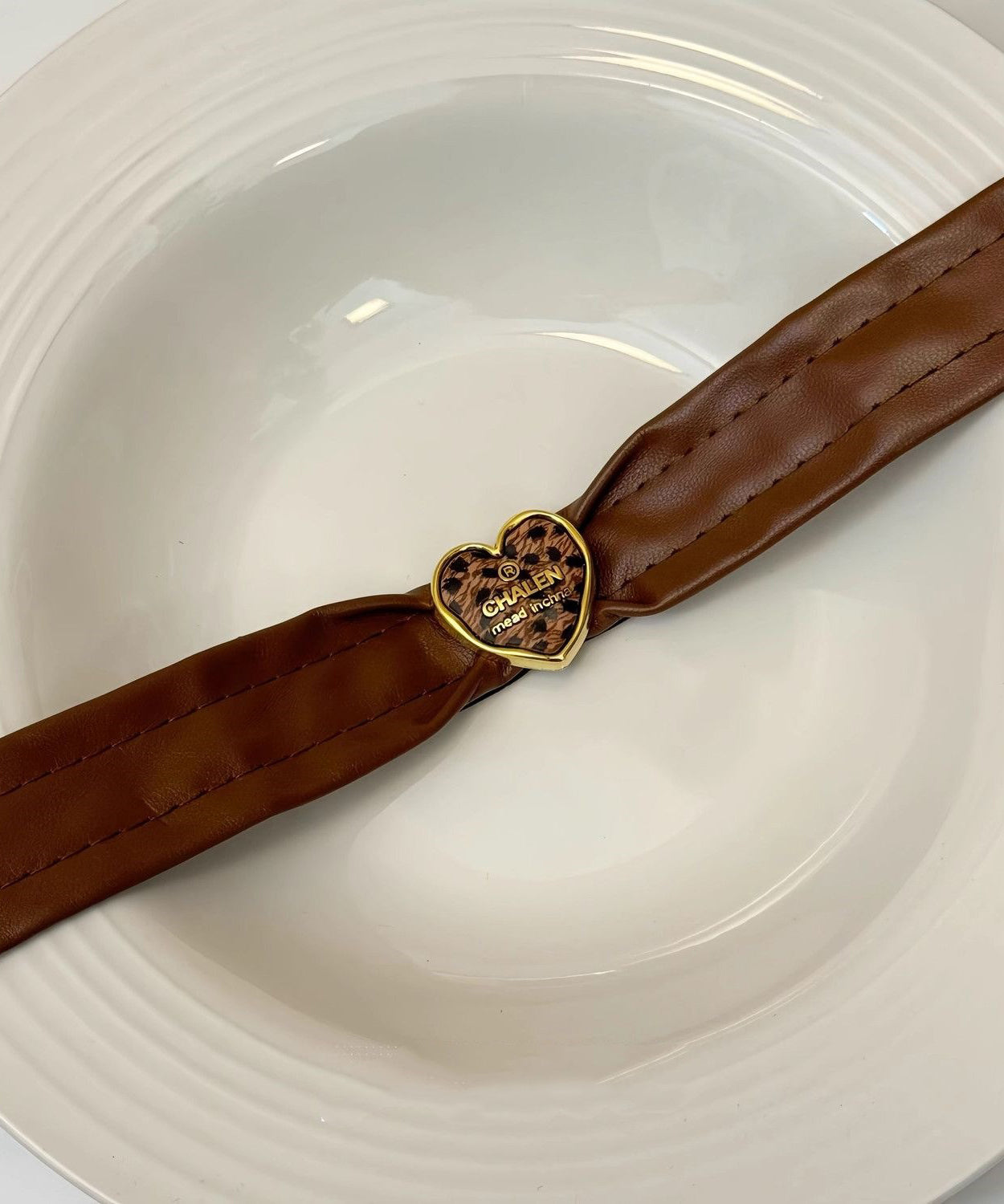 Brown Leather Patchwork Love Choker