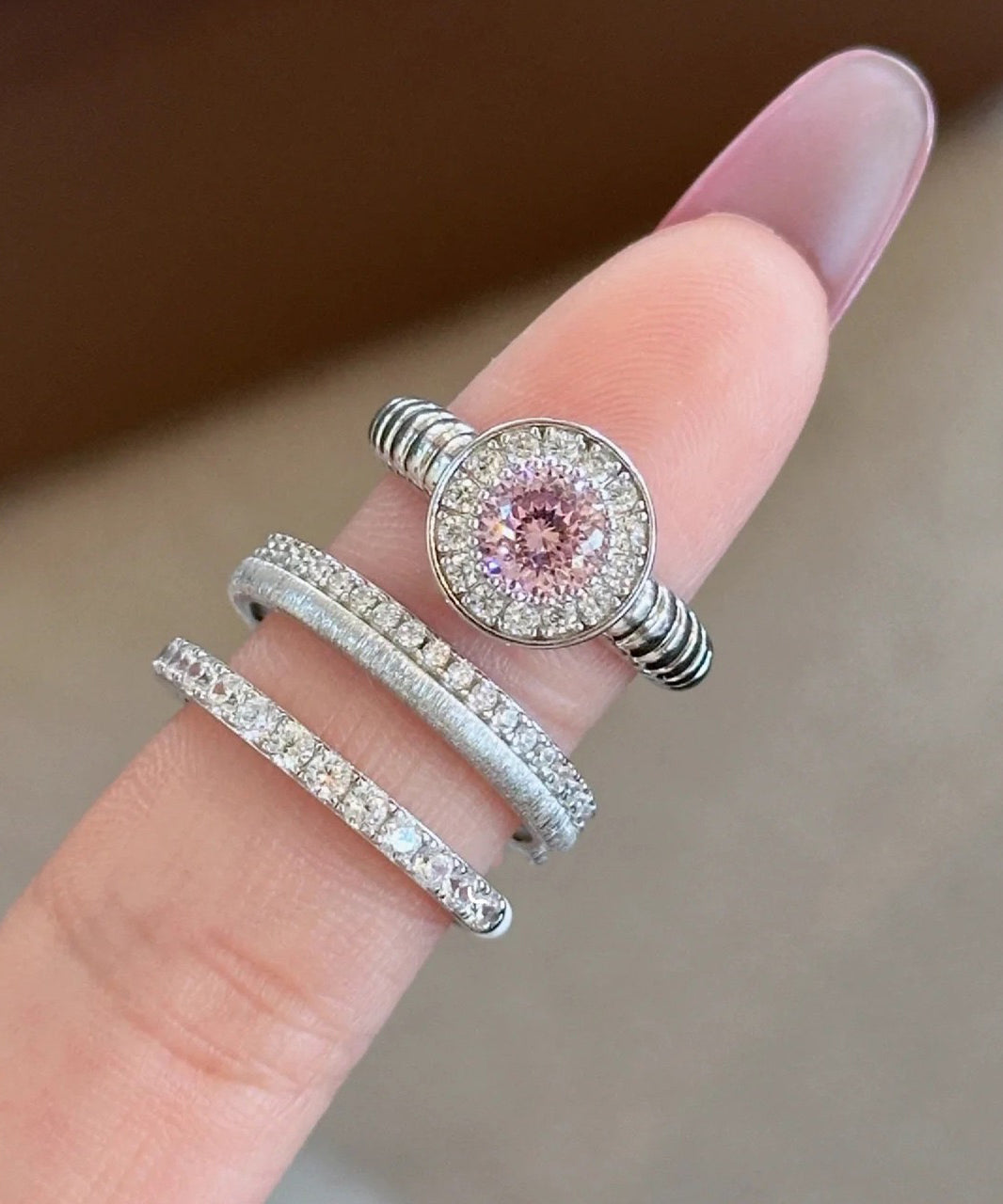 Diy Pink Sterling Silver Zircon Pigeo Egg Shaped Rings