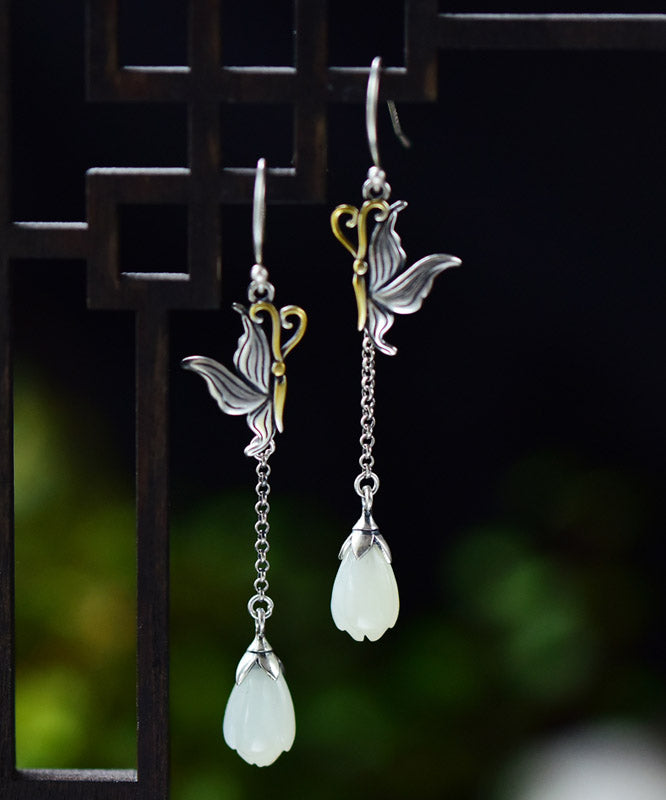 Silk Sterling Silver Butterfly Pearl Drop Earrings
