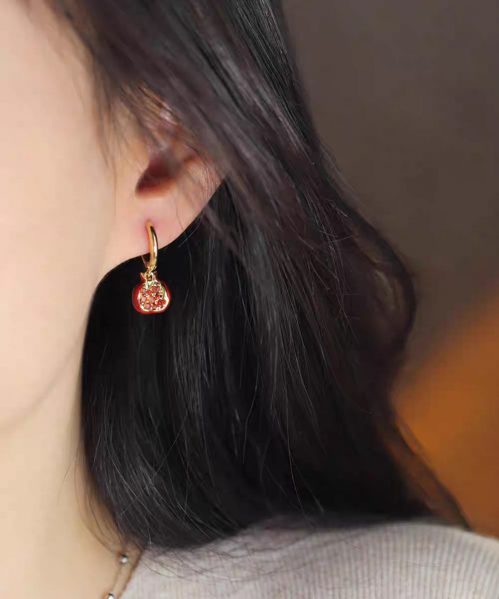 Boutique Red Copper Overgild Zircon Pomegranate Drop Earrings