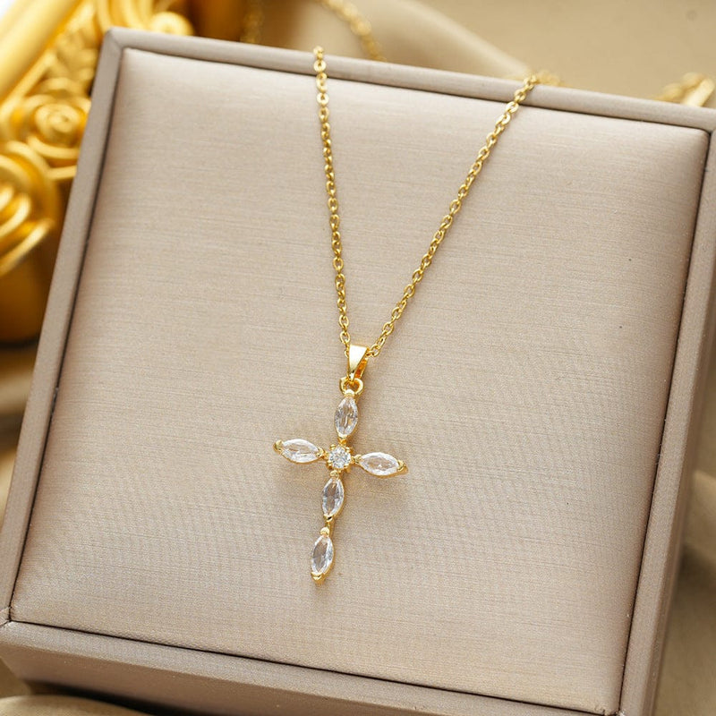 Colorful Zircon Cross Necklace