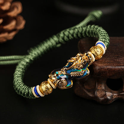 Buddha Stones Feng Shui Pixiu Color Change Copper Coin Beads Wealth String Bracelet