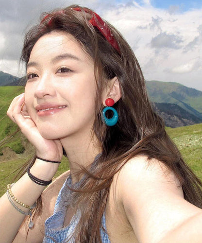 Blue Sterling Silver Alloy Resin Agate Drop Earrings