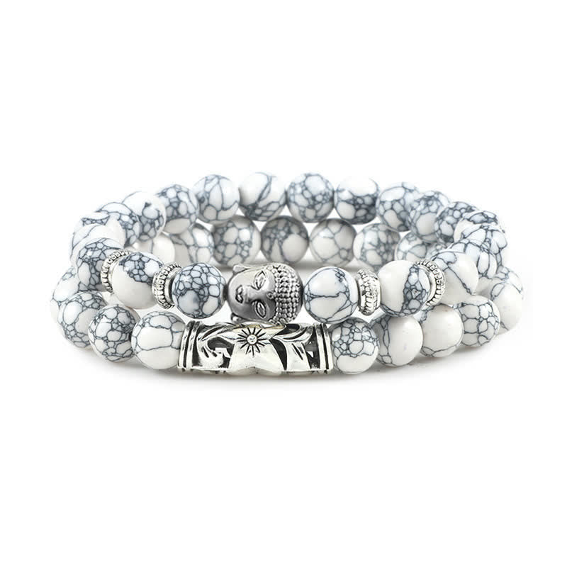 Buddha Stones 2pcs Natural Crystal Agate Buddha Protection Bracelet