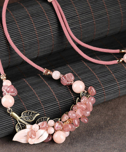Pink Copper Overgild Cloisonne Coloured Glaze Strawberry Crystal Gratuated Bead Necklace