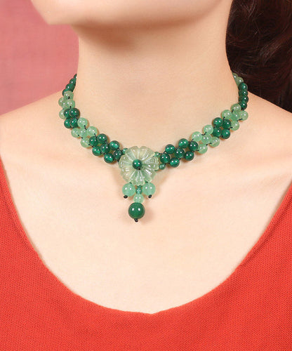 Green Jade Agate Coloured Glaze Pendant Necklace
