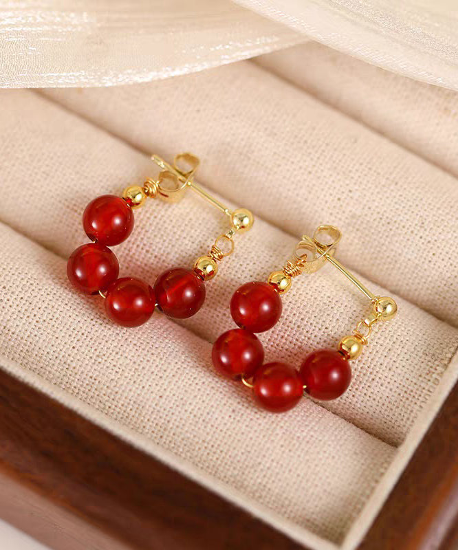 Red Copper Overgild Pomegranate Garnet Hoop Earrings