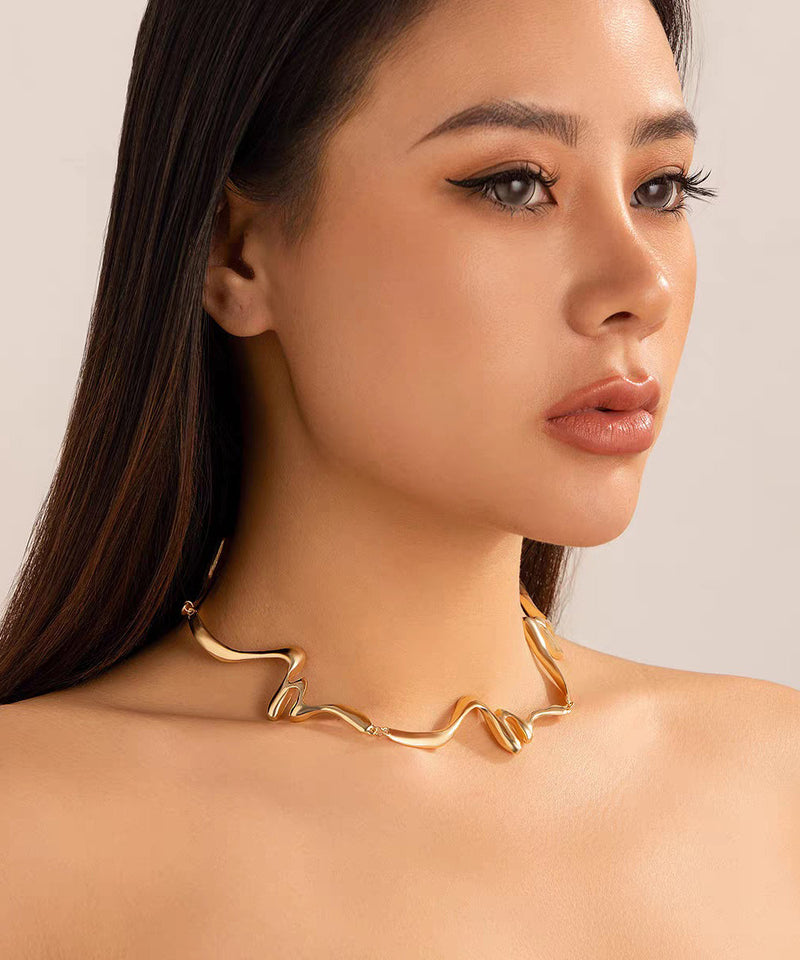 Gold Metal Alloy Asymmetrical W-shaped Collar Necklace