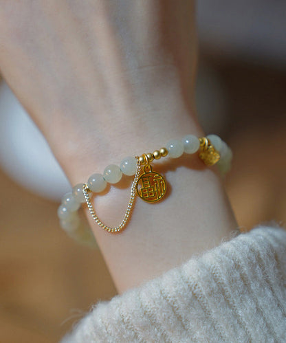 Diy Gold Ancient Gold Jade Fu Character Tassel Charm Bracelet
