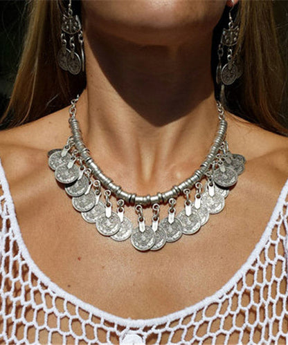 Silk Sterling Silver Tassel Coin Pendant Necklace
