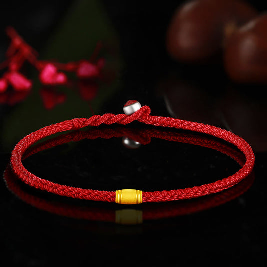 999 Gold Red String Bracelet With Eight Thread Peace Knot