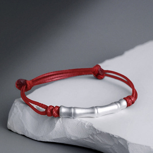 999 Sterling Silver Bone Pattern Red String Bracelet for Luck and Protection