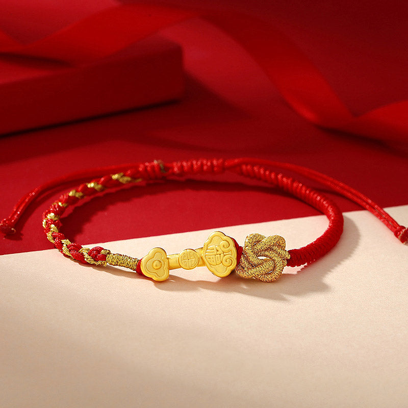 999 Sterling Silver Fu Character Luck Rope Bracelet