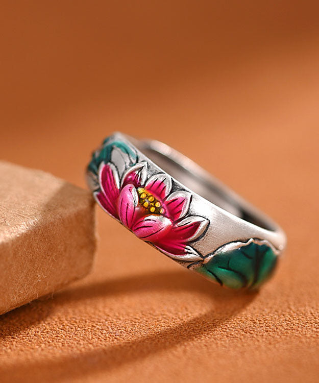 Silk Sterling Silver Enamel Lotus Rings