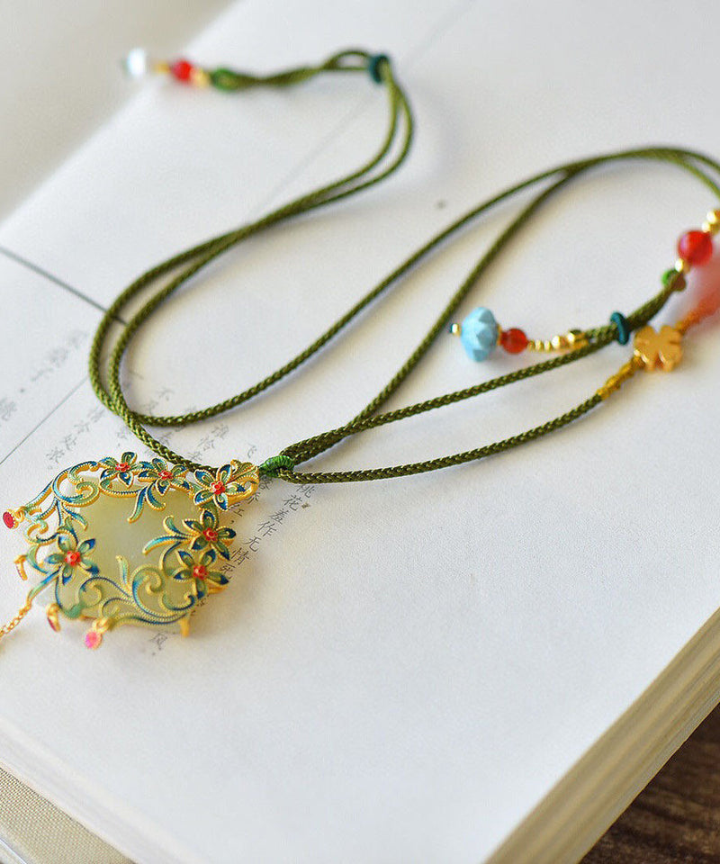 Blue Sterling Silver Jade Tassel Pendant Necklace