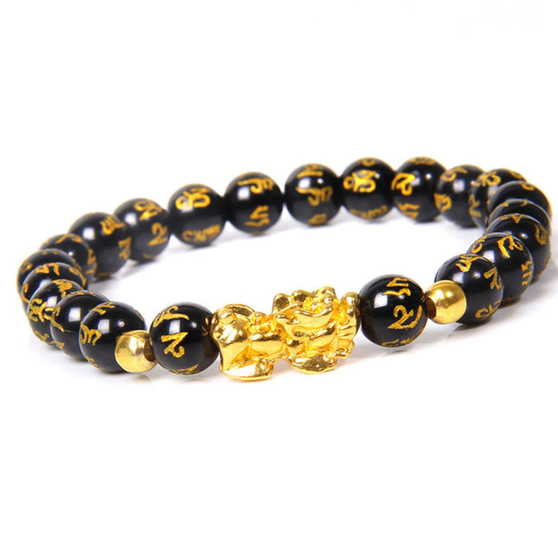 Buddha Stones Fengshui Lucky Pixiu Obsidian Wealth Bracelet