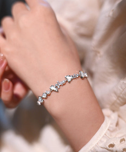 White Natural Freshwater Pearl Mother of Pearl Zircon Adjustable Silver Bracelet