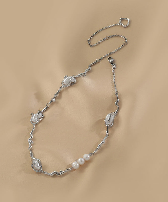 Stering Silver Alloy Pearl Necklace