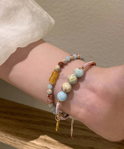 Rainbow Copper Hand Woven Bamboo Joint Charm Bracelet Three Pieces Set