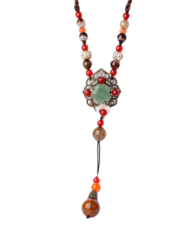 Unique Brown Hand Woven Agate Pearl Gourd Pendant Necklace