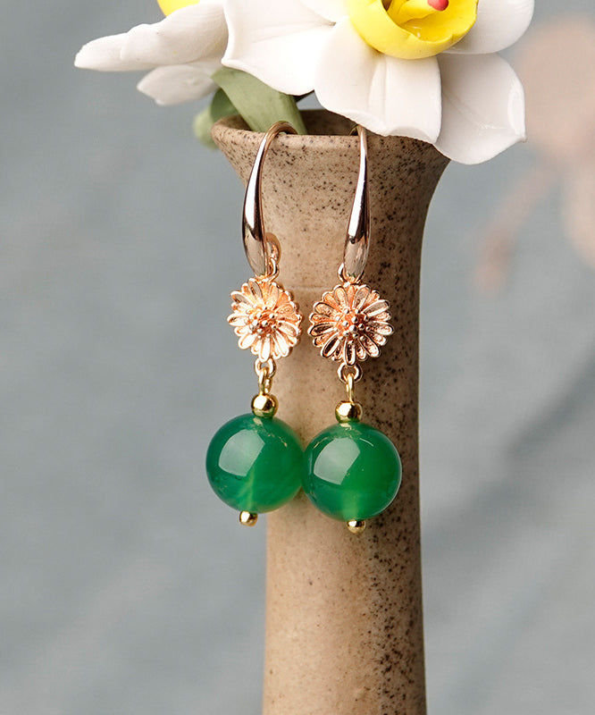 Diy Green Metal Daisy Agate Drop Earrings