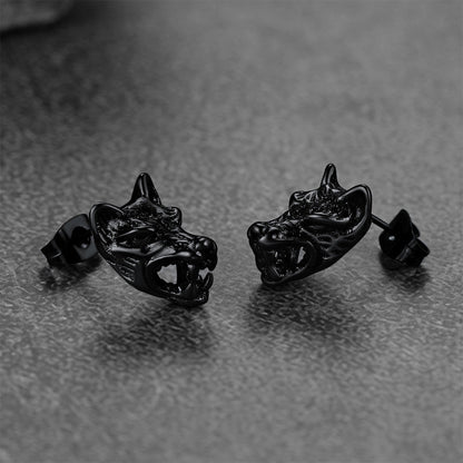 Viking Wolf Stud Earrings for