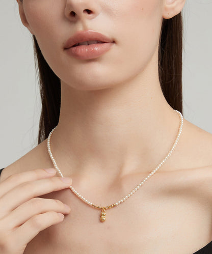 Gold Copper Overgild Pearl Peanut Pendant Necklace