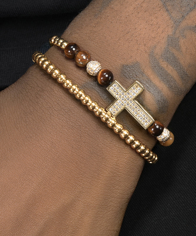 Gold Copper Overgild Zircon Cross Charm Bracelet