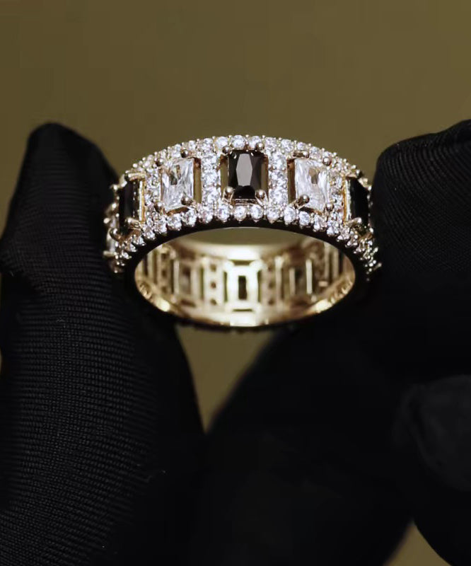Retro Gold Copper Overgild Zircon Hollow Out Rings