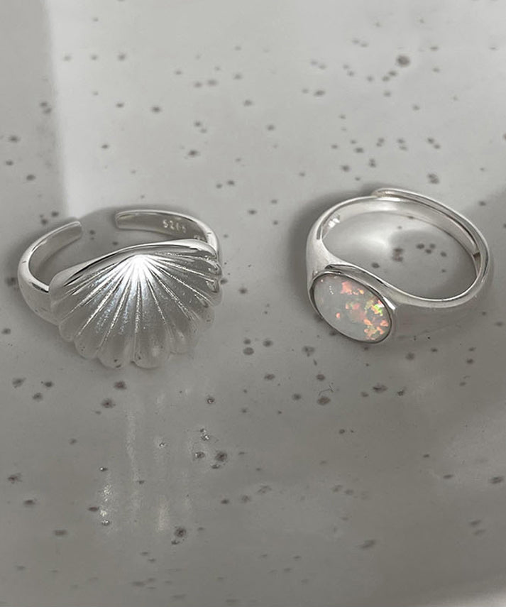 Diy Silk Sterling Silver Shell Rings Two-piece Set