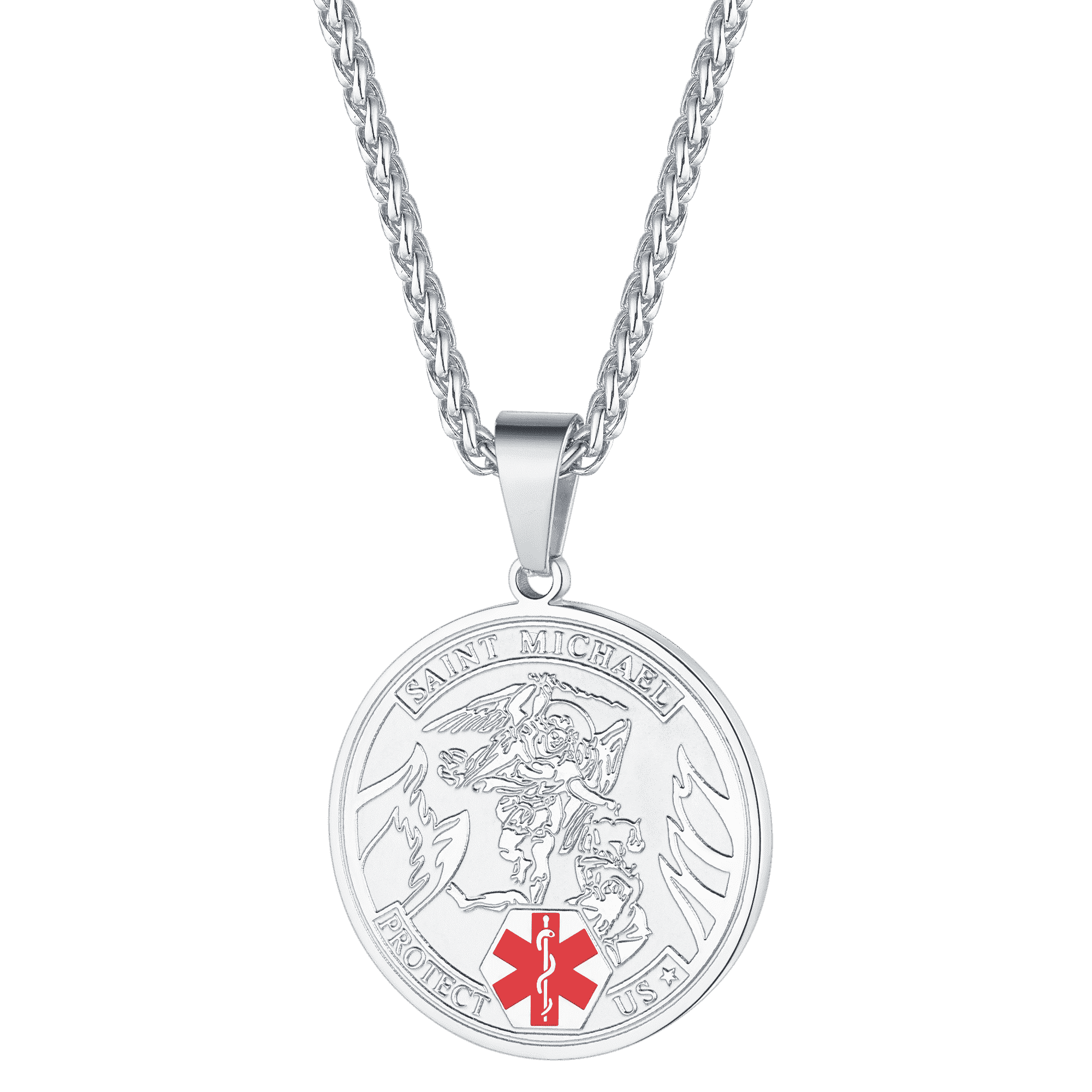 Engraved Saint Michael Medical Alert Id Pendant Necklace