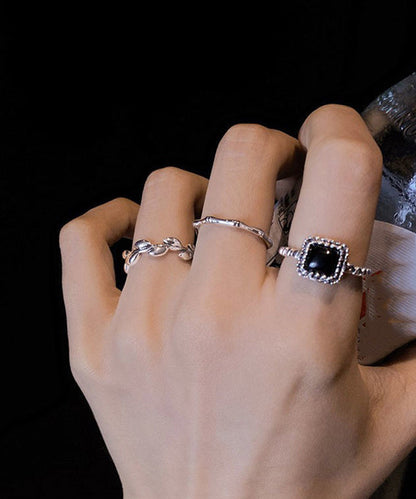 Boutique Stainless Steel Agate Open Rings Three-piece Set