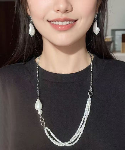 White Stainless Steel Pearl Chain Gratuated Bead Necklace