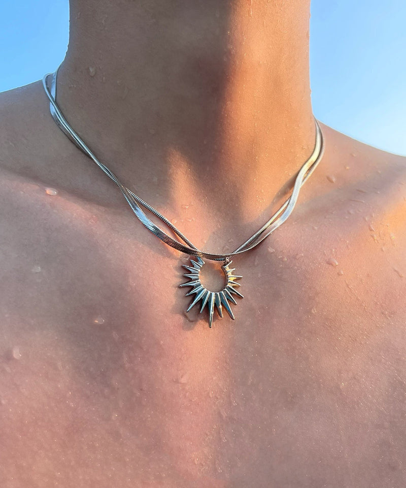 Fine Silk Stainless Steel Bilayer Sun God Pendant Necklace