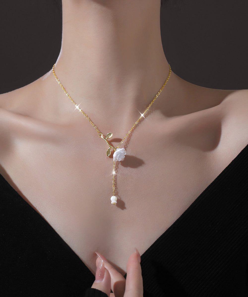Diy White Copper Overgild Rose Tassel Pendant Necklace