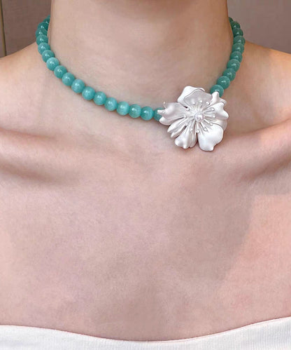 Blue Alloy Amazonite Love Pearl Pendant Necklace Two-piece Set