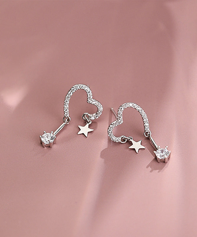 Silk Sterling Silver Zircon Star Love Tasses Drop Earrings