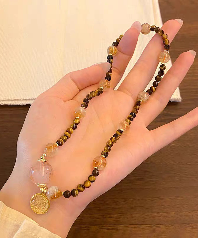 Art Brown Copper Overgild Crystal Tiger's Eye Beading Charm Bracelet