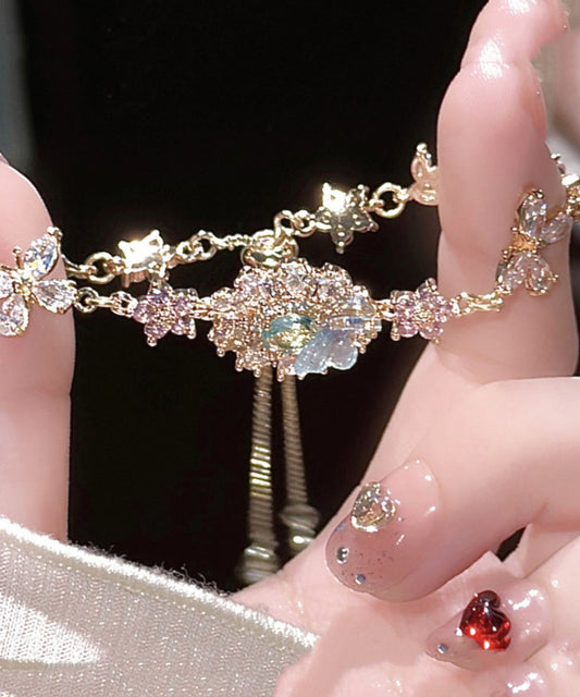 Art Colorblock Crystal Zircon Butterfly Charm Bracelet Gh1007