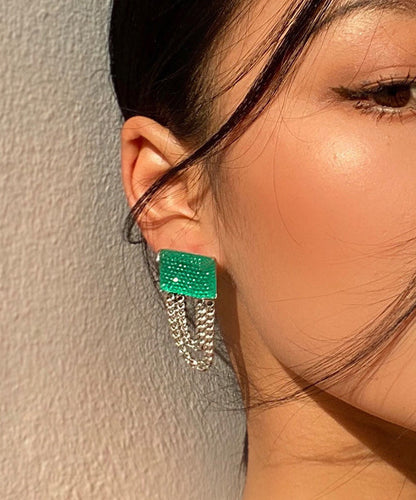 Art Emerald Green Copper Alloy Resin Chain Drop Earrings Ly1809