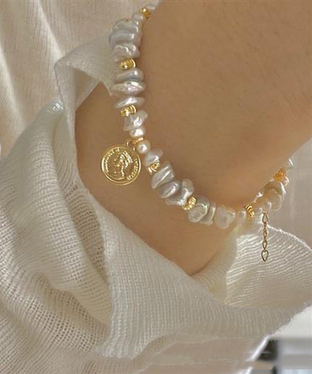 Art Gold Hand Pearl Small Bits of Silver Charm Bracelet