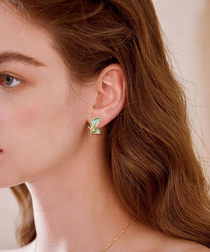 Art Green Butterfly Silver Crystal Zircon Stud Earrings Tw1054