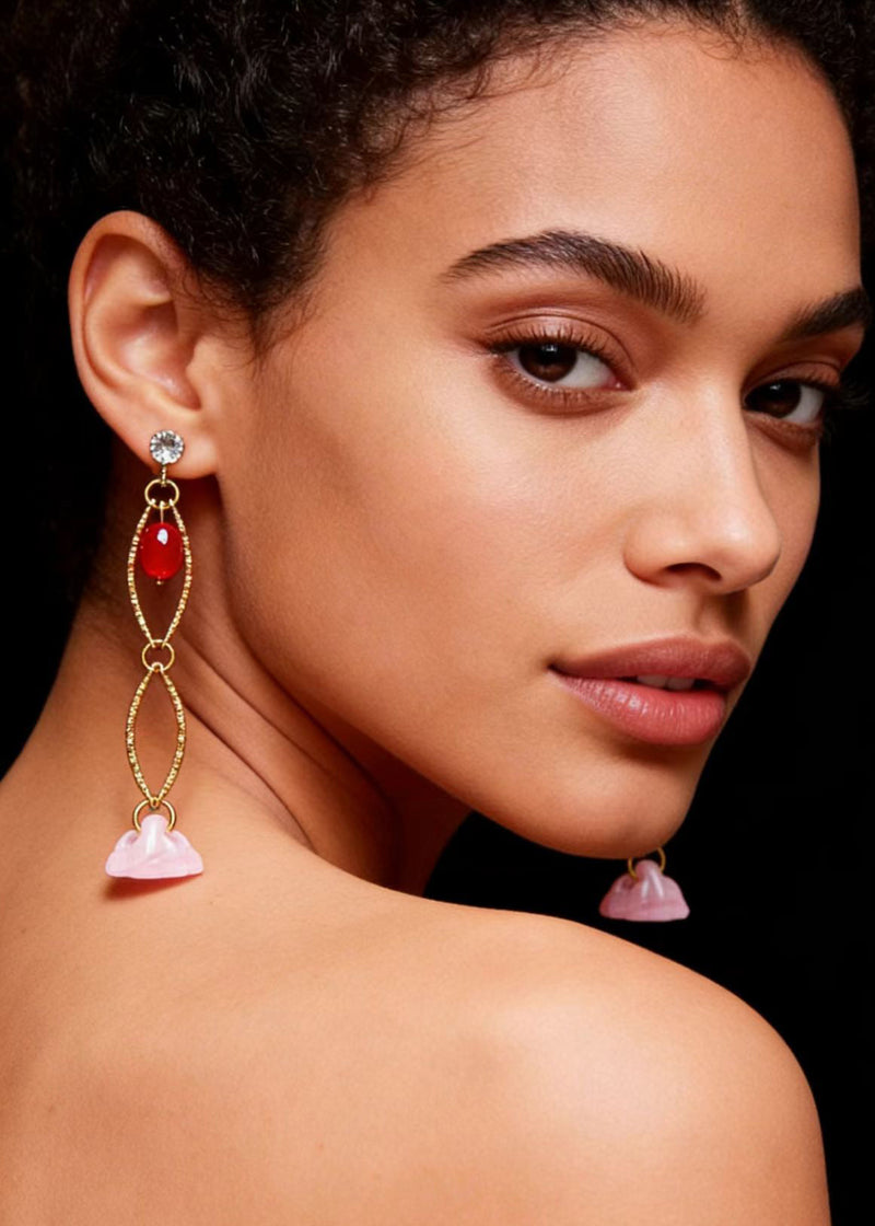 Art Pink Acrylic Zircon Hollow-out Original Design Drop Earrings