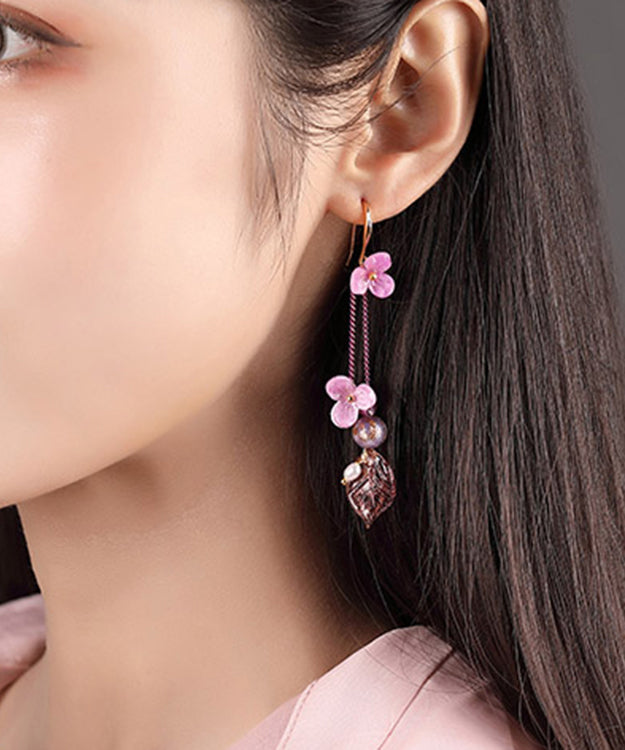 Art Pink Sterling Silver Water Drop Drop Earrings
